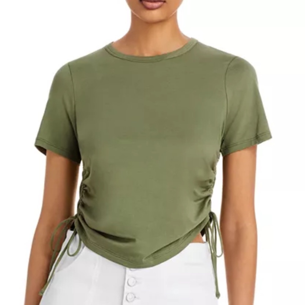 Veronica Beard Tazi Side Drawstring Tee in Moss
